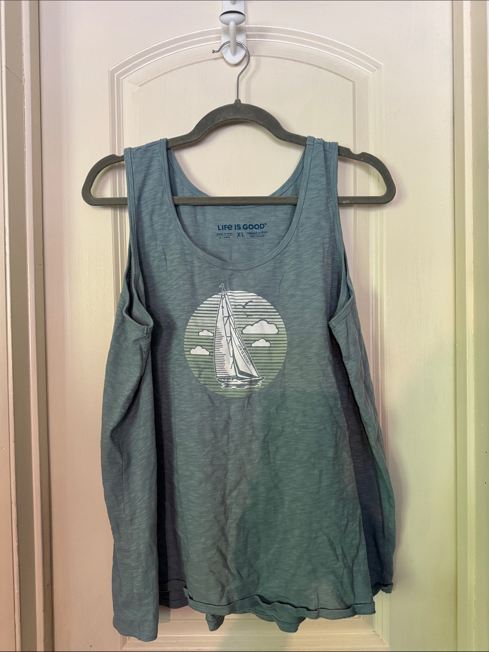 Life Is Good Teal Sailboat Cold-Shoulder Tank X1
